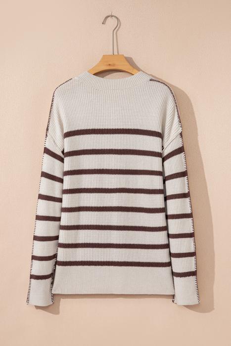 HIDDEN GEMS | Stripe Ribbed Henley Slouchy Sweater