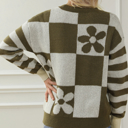 HIDDEN GEMS | Checker Floral Stripe Patchwork Sweater