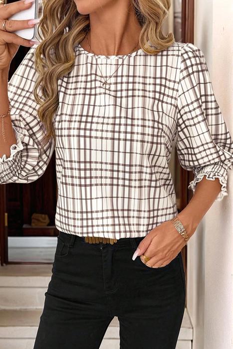 Arden Plaid Puff Sleeve Blouse
