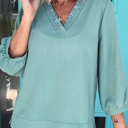  HIDDEN GEMS | Frilled V-Neck 3/4 Sleeve Blouse