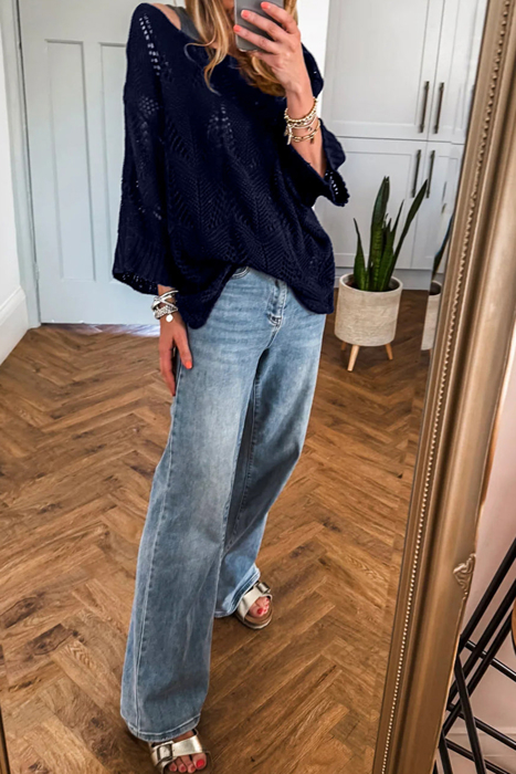 HIDDEN GEMS | Hollowed Knit 3/4 Sleeve Sweater