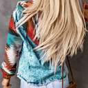  HIDDEN GEMS | Aztec Denim Patchwork Hooded Jacket