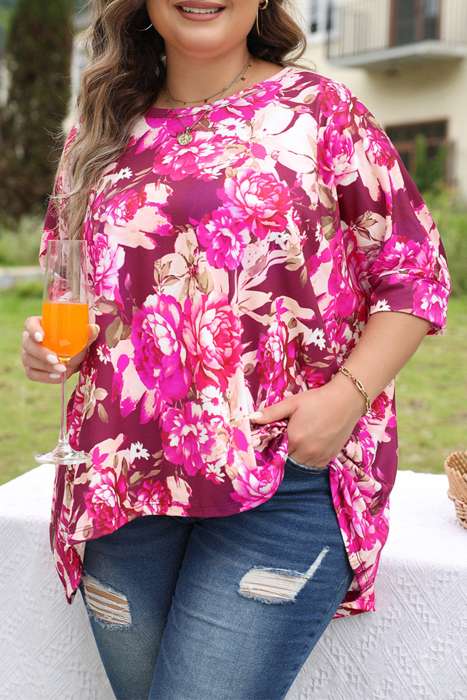 HIDDEN GEMS | Plus Size Floral 3/4 Sleeve Blouse