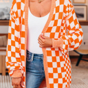 Orange Small HIDDEN GEMS | Checker Open Front Cardigan