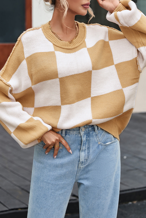 HIDDEN GEMS | Checker Bishop Sleeve Sweater