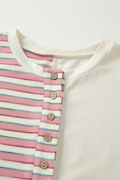 HIDDEN GEMS | Stripe Patchwork Henley Top