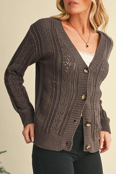 HIDDEN GEMS | Pointelle Knit Button Front Cardigan
