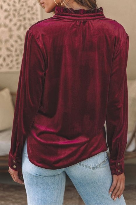 HIDDEN GEMS | Solid Velvet Button Front Top