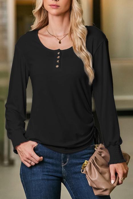 HIDDEN GEMS | Solid Drawstring Side Henley Top