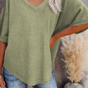  HIDDEN GEMS | Waffle Reverse Seam V-Neck Top