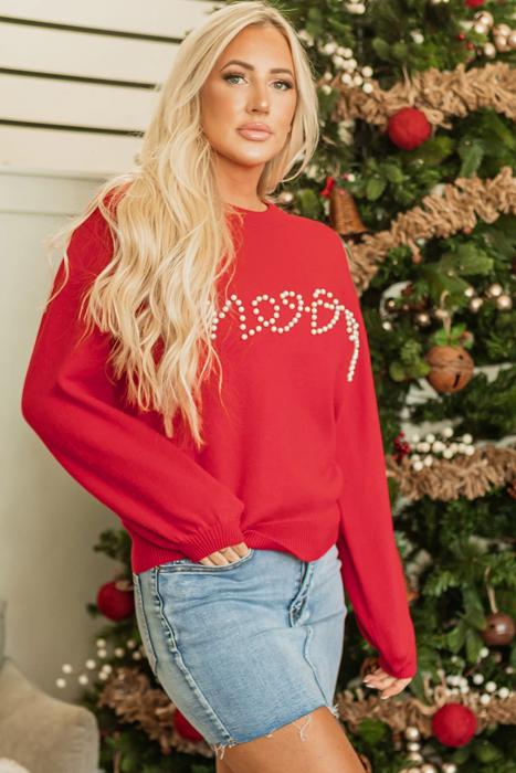 HIDDEN GEMS | Christmas Merry Pearl Beaded Sweater