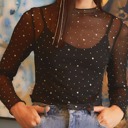 Black Small HIDDEN GEMS | Rhinestone Mesh Long Sleeve Top