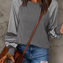 Gray Small HIDDEN GEMS | Stripe Patchwork Long Sleeve Top