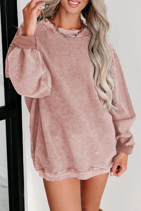  HIDDEN GEMS | Washed Ribbed Pullover Sweatshirt