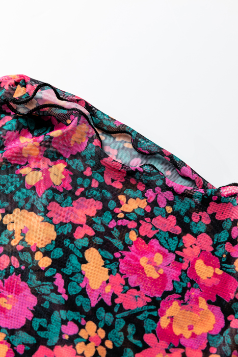 Marvel in Floral Mock Neck Mesh Top