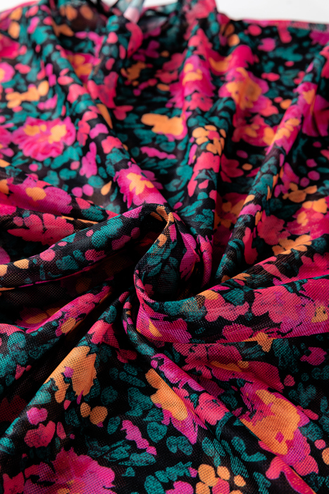 Marvel in Floral Mock Neck Mesh Top