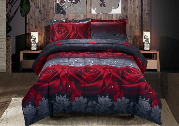 3D Print Red Rose Love All Season Queen Comforter Set
