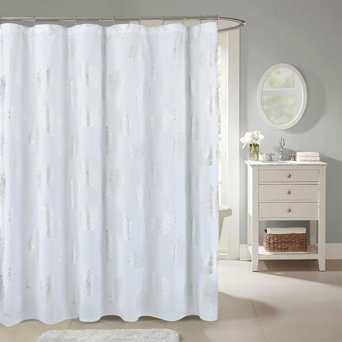 1 Piece Glitter Foil Printed Shower Curtain, White, 72" x 72"