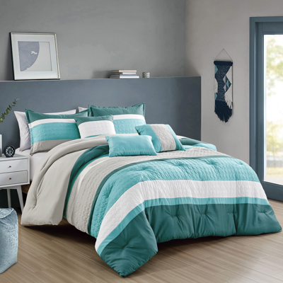 6 Piece Teal Patchwork Comforter Set Queen King Size