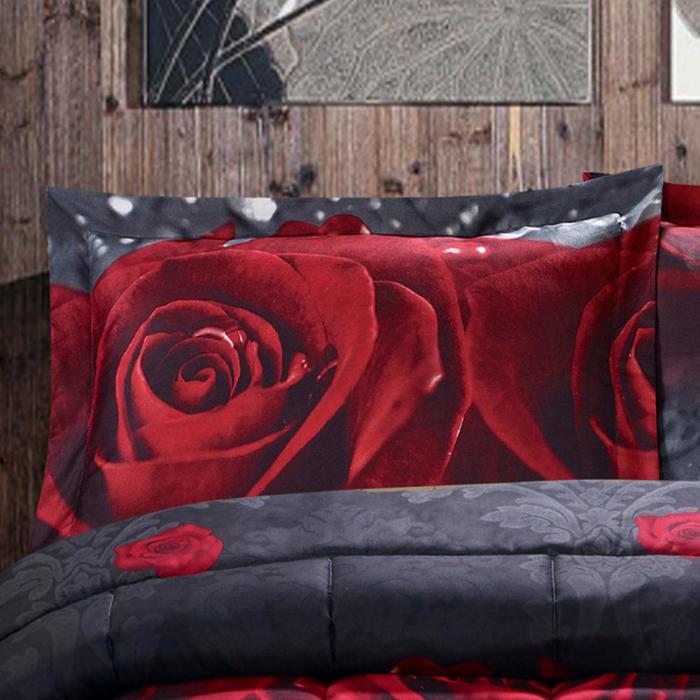 3D Print Red Rose Love All Season Queen Comforter Set