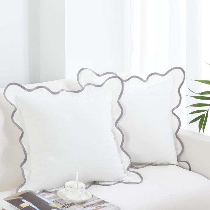 Throw Pillow Covers with Scalloped Border, Set of 2, 18"x18"