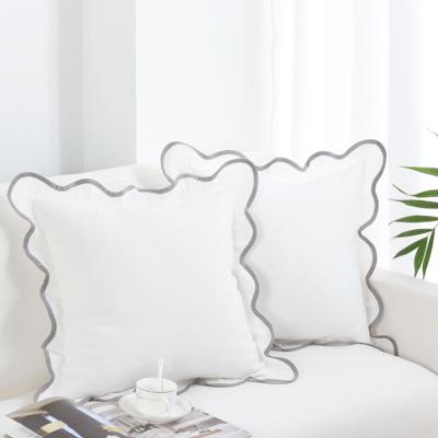 Throw Pillow Covers with Scalloped Border, Set of 2, 18"x18"