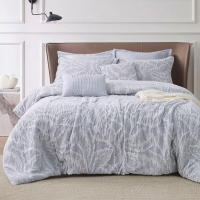 7 Piece Gray Chenille Jacquard Comforter Set
