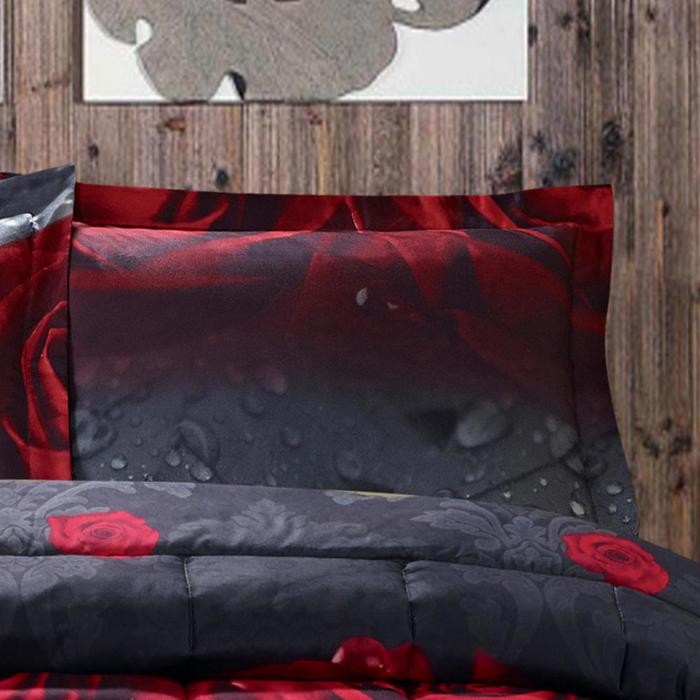 3D Print Red Rose Love All Season Queen Comforter Set