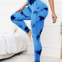 Blue Large Tie Dye Seamless High Waisted Workout Leggings Sports Pants