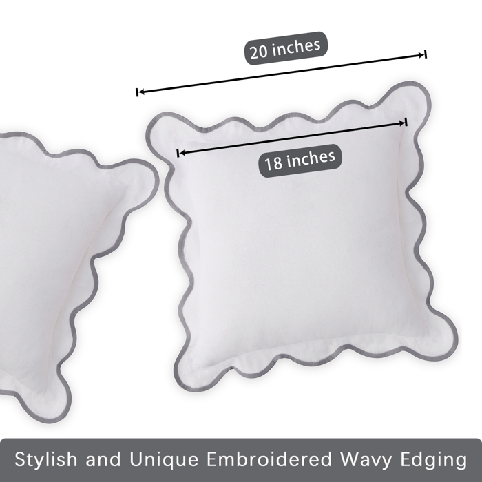 Throw Pillow Covers with Scalloped Border, Set of 2, 18"x18"