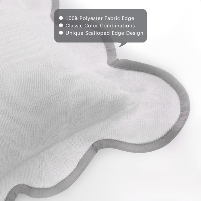 Throw Pillow Covers with Scalloped Border, Set of 2, 18"x18"