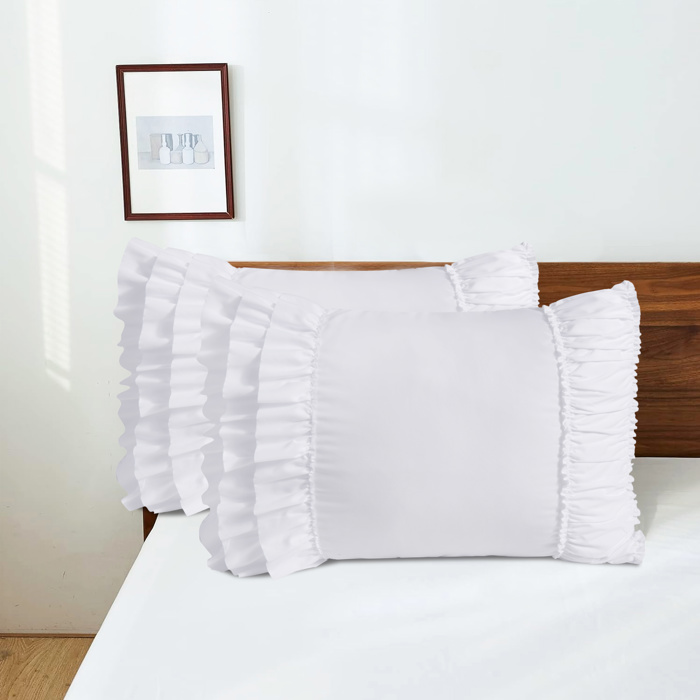 Pack of 2 French Country Style Chic Ruffle Pillow Shams