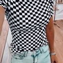 Small Black Checkered Ribbed Slim Fit T Shirt