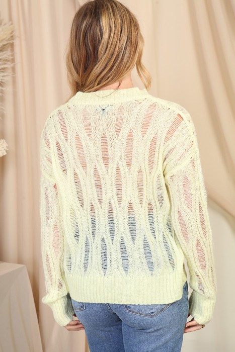 Distressed V-Neck Pullover Sweater