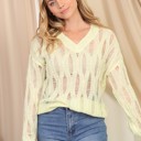  Distressed V-Neck Pullover Sweater