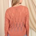  Distressed V-Neck Pullover Sweater