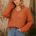Small Rust Distressed V-Neck Sweater