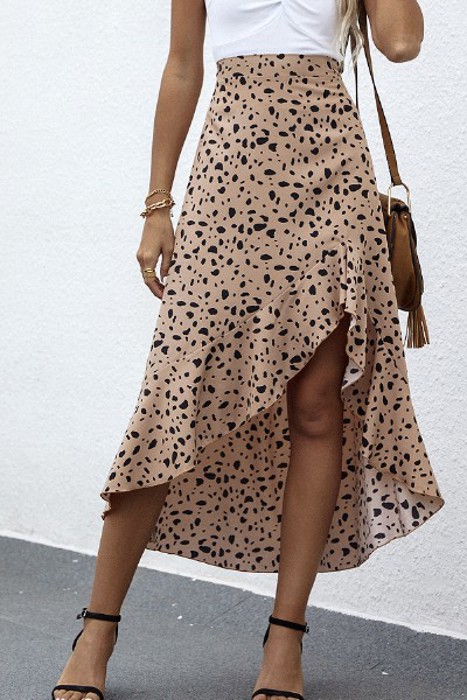 Ruffled Asymmetrical Midi Skirt