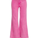 Small Hot Pink 	 ACID WASHED HIGH WAIST FRAYED HEM BOOTCUT PANTS
