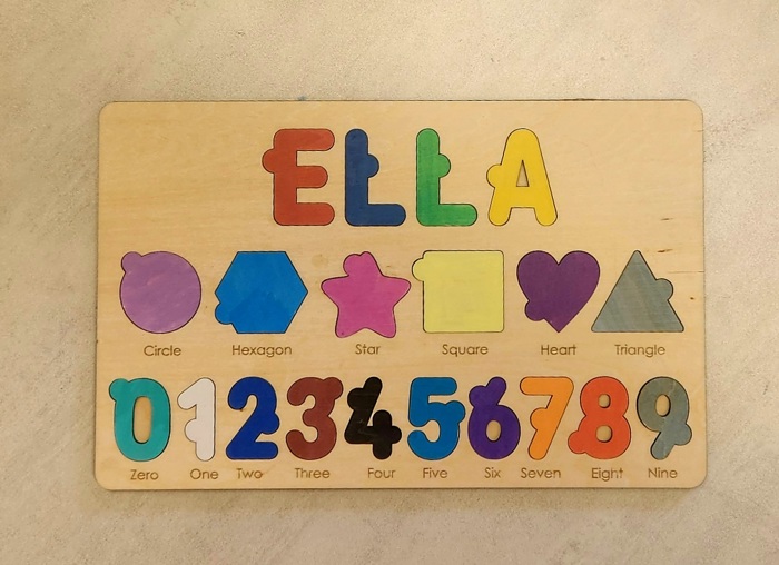 Personalized Shapes and Numbers Wooden Puzzle