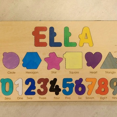 Personalized Shapes and Numbers Wooden Puzzle