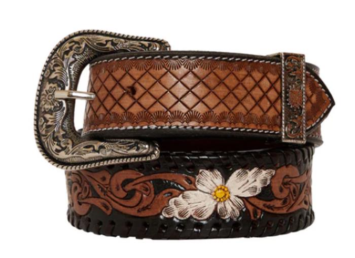 MYRA- Checkered brown Hand-Tooled Leather Women's Belt