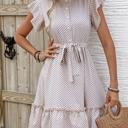  Beige Polka Dot Ruffle Sleeve Dress