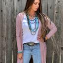  Mauve Striped Mid-Length Cardigan