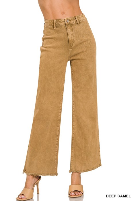	 ACID WASHED HIGH WAIST FRAYED HEM BOOTCUT PANTS