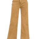 Small Deep Camel 	 ACID WASHED HIGH WAIST FRAYED HEM BOOTCUT PANTS