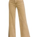 Small Light Camel 	 ACID WASHED HIGH WAIST FRAYED HEM BOOTCUT PANTS