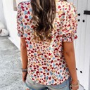  Round Neck Heart Print Ruffled Sleeve Top