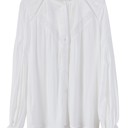  Ruffle High-neck Long Puff Sleeve Lace White Blouse