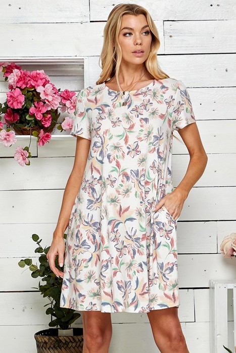 FLORAL PRINT SOFT MINI SIMPLE DRESS